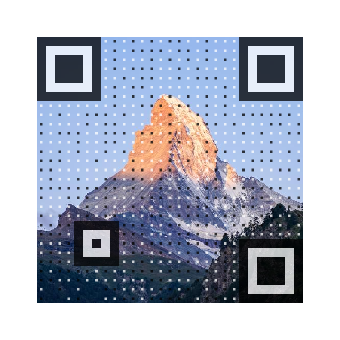 Beautiful QR code with a picture of a mountain in the background