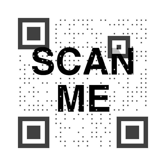 QR code with a large text &ldquo;scan me&rdquo; in the background
