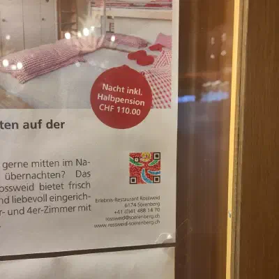 Picture QR code showcase: logo qr code on hotel advertisement